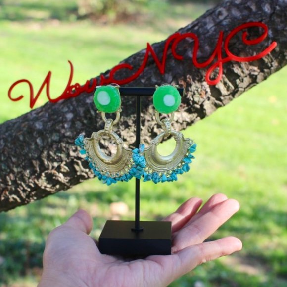 ZARA Turquoise Gold Resin Boho Statement Earrings - Picture 13 of 13